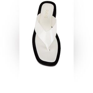 RAYE White and Black Square-Toe Thong Sandals